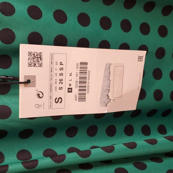 NWT Zara Green w Black Polka Dots Handkerchief Style Tank Top Size S (49) - Picture 3 of 4